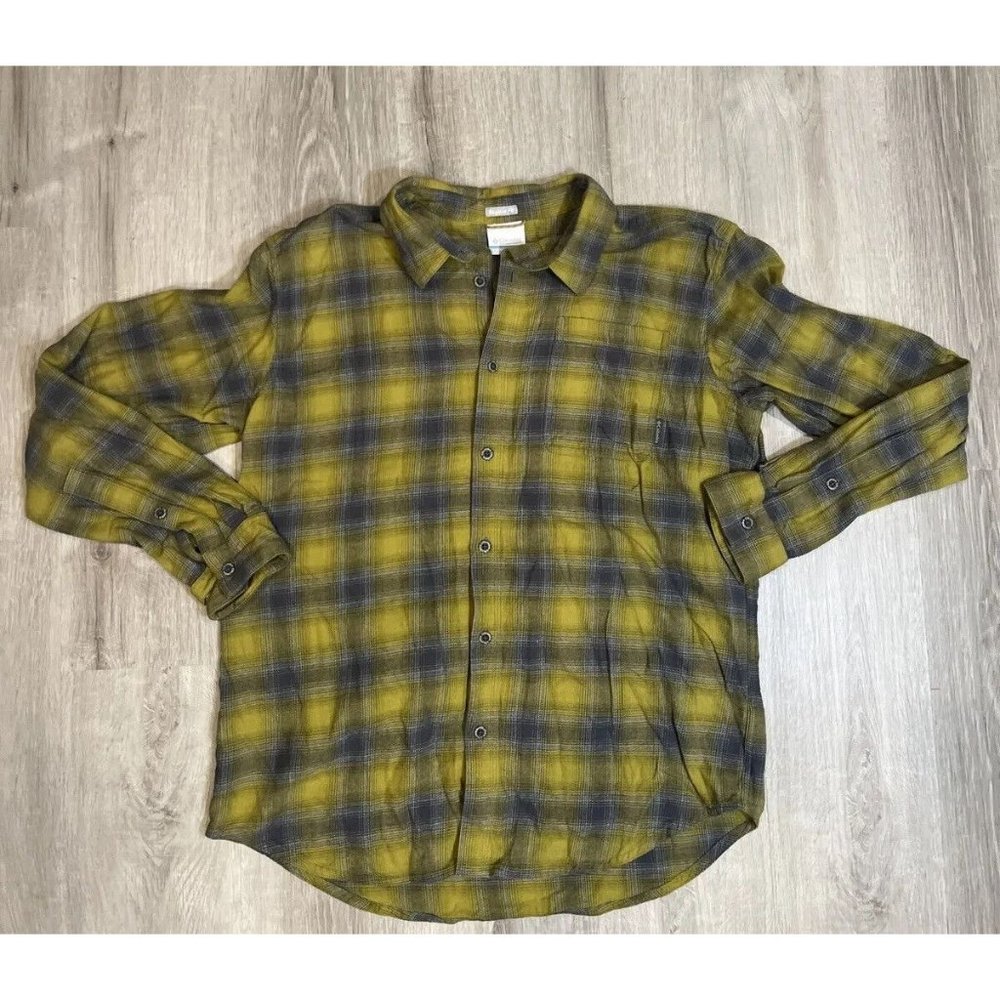 Columbia Mens Large Lime Green Gray Regular Fit Long Sleeve Button Shirt‎